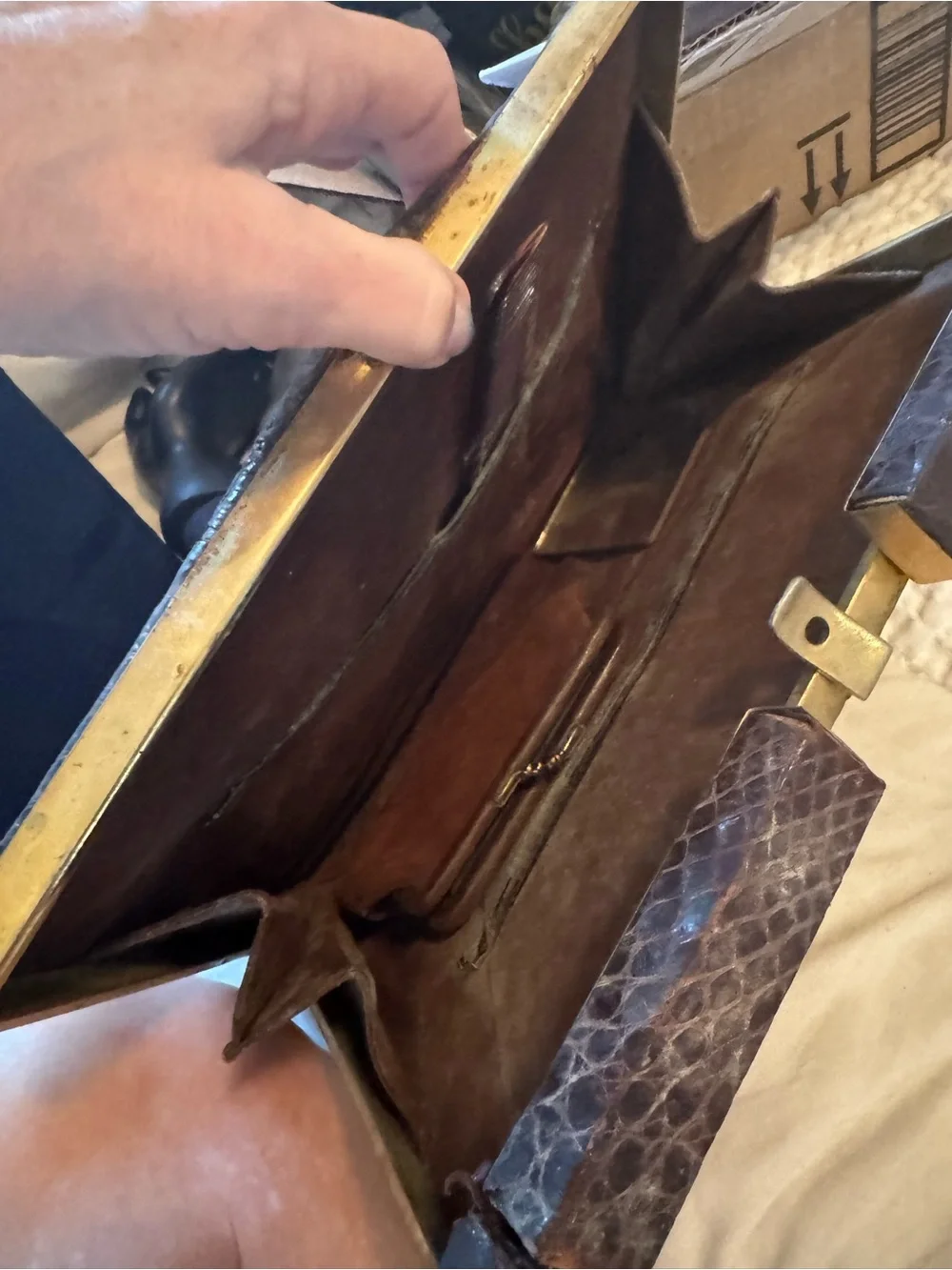 Genuine Crocodile or alligator 🐊 Skin Reptile Hide - Dark Brown purse